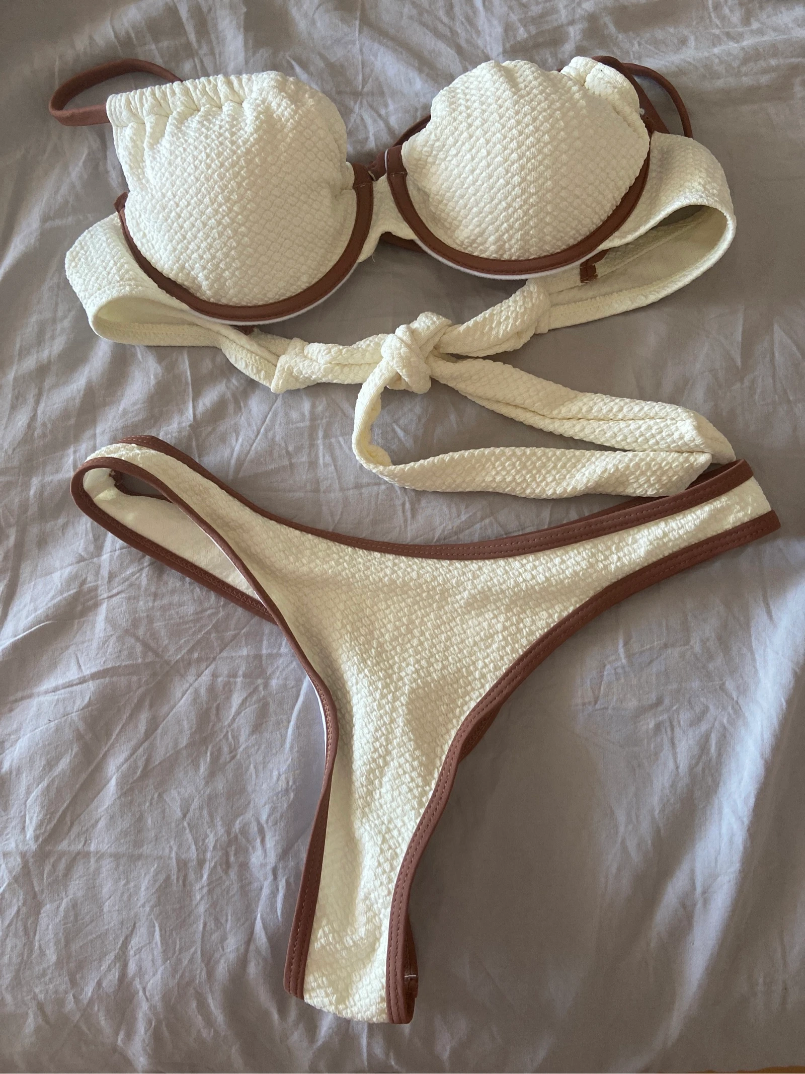 Bikini boho bege + castanho tamanho S